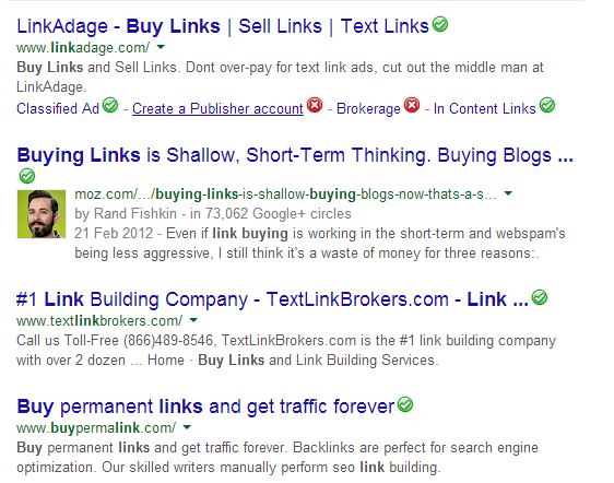 Buying links Google search