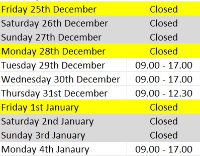 Christmas Opening Hours