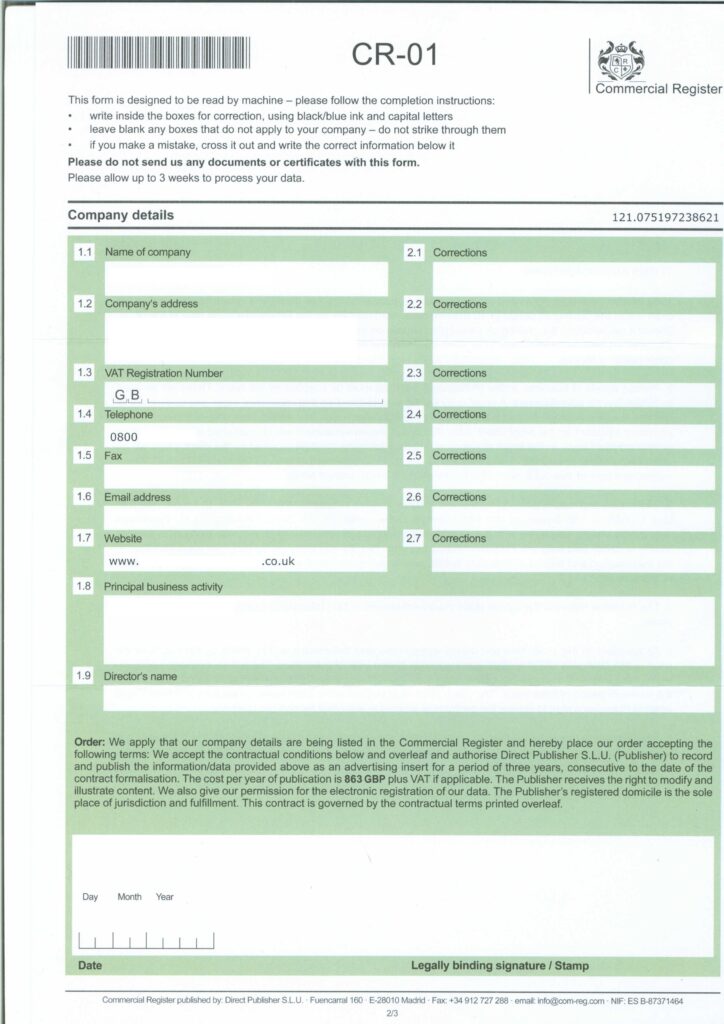 Commercial Register Scam Letter