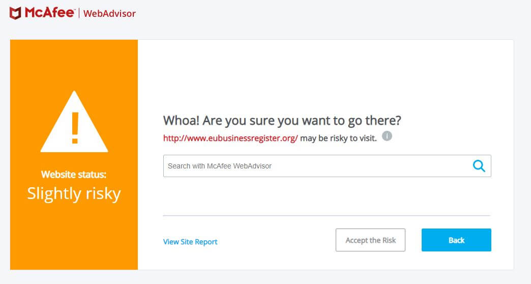 EU Business Register McAfee Warning June 19