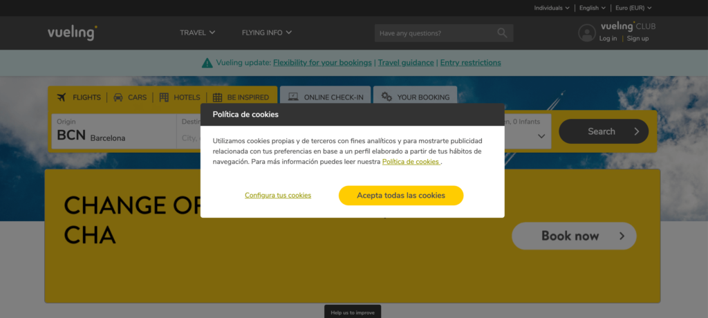 The now compliant Vueling website