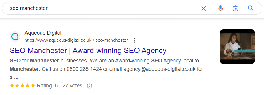 SEO Manchester result for Aqueous Digital